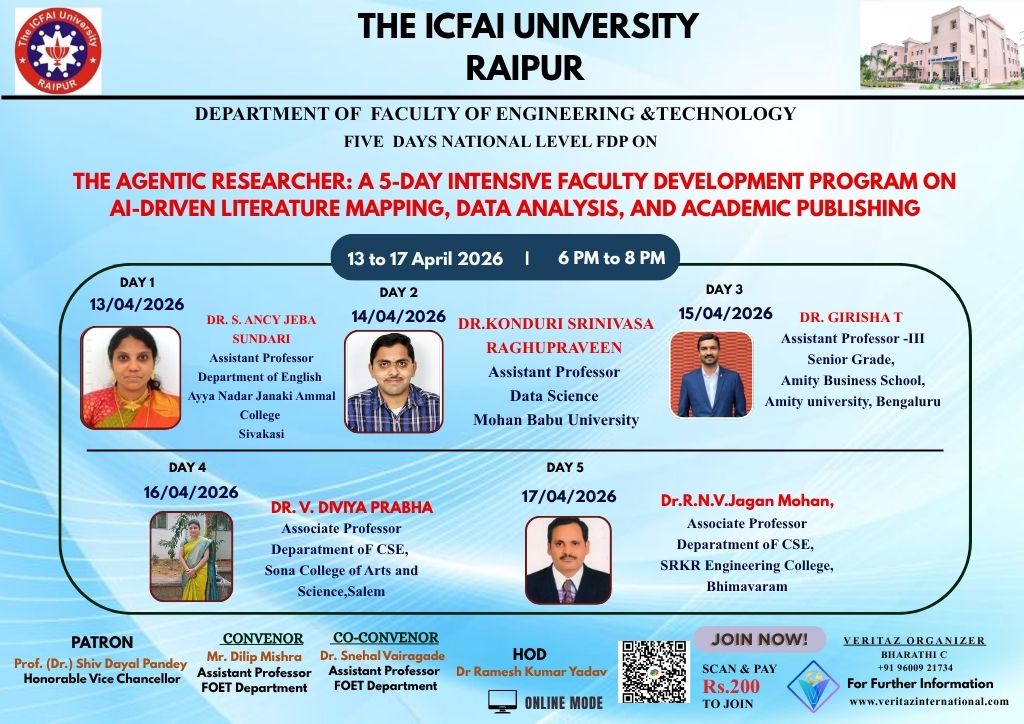 Five Days National Level Faculty Development Program (FDP) on:  “The Agentic Researcher: AI-Driven Literature Mapping, Data Analysis, and Academic Publishing”
